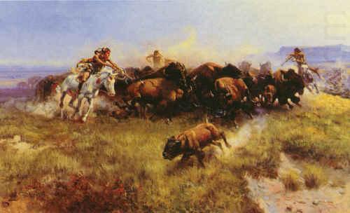 Charles M Russell The Buffalo Hunt china oil painting image
